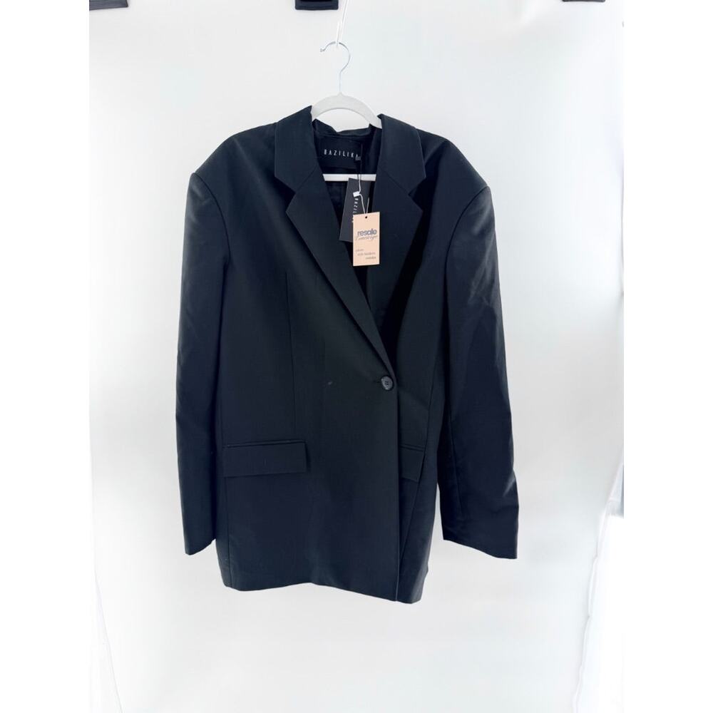 NWT Bazilika Cotton Blend Long Sleeve Notch Lapel Oversized Blazer Black M/L